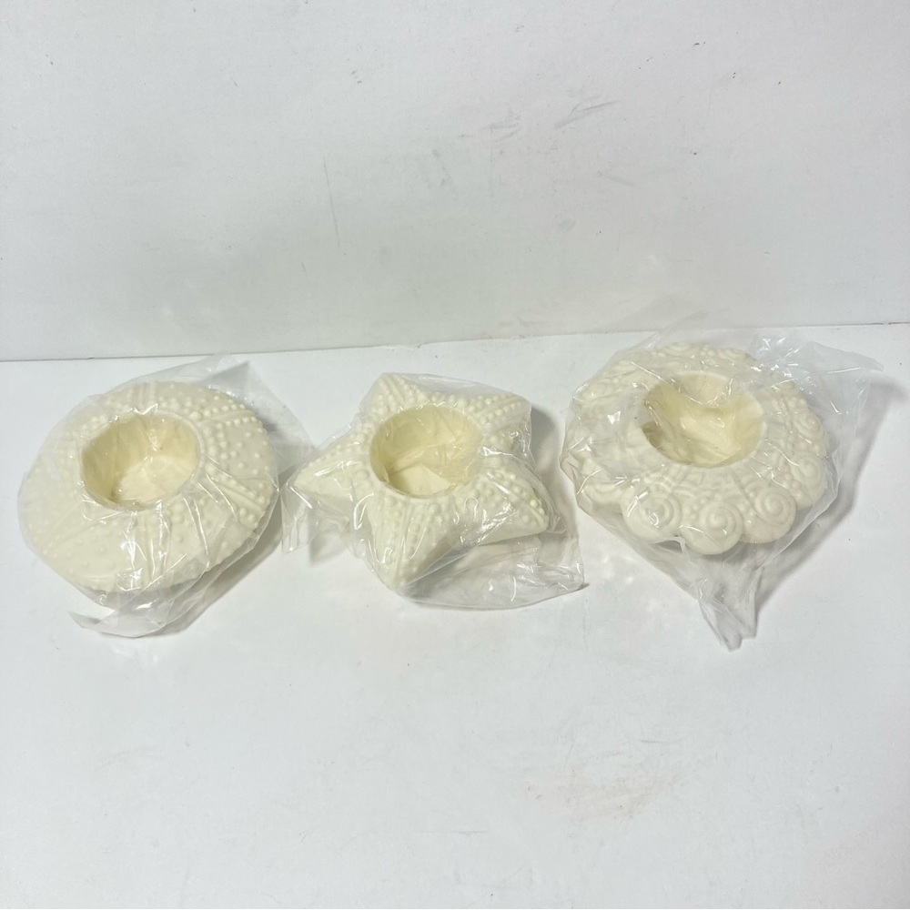 PartyLite Sea Drifters Candle Holders Tea Light Votive Bisque Set of 3 - Picture 2 of 16